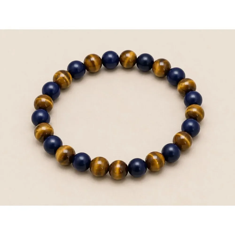 Natural Tigers Eye Lapis Lazuli Gemstone Stretch Bead Bracelet Unisex 8mm
